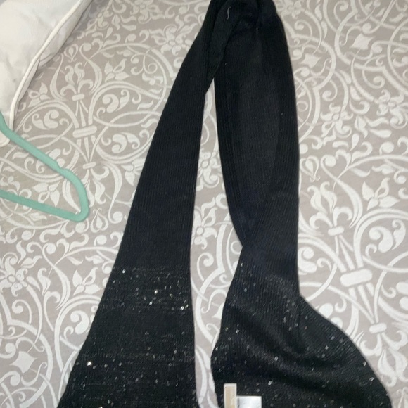 MK Michael Kors OS black silver sequence scarf neck winter knitted sweater - Picture 5 of 11